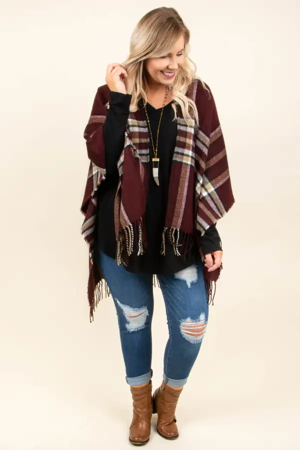 Twice As Nice Poncho, Burgundy