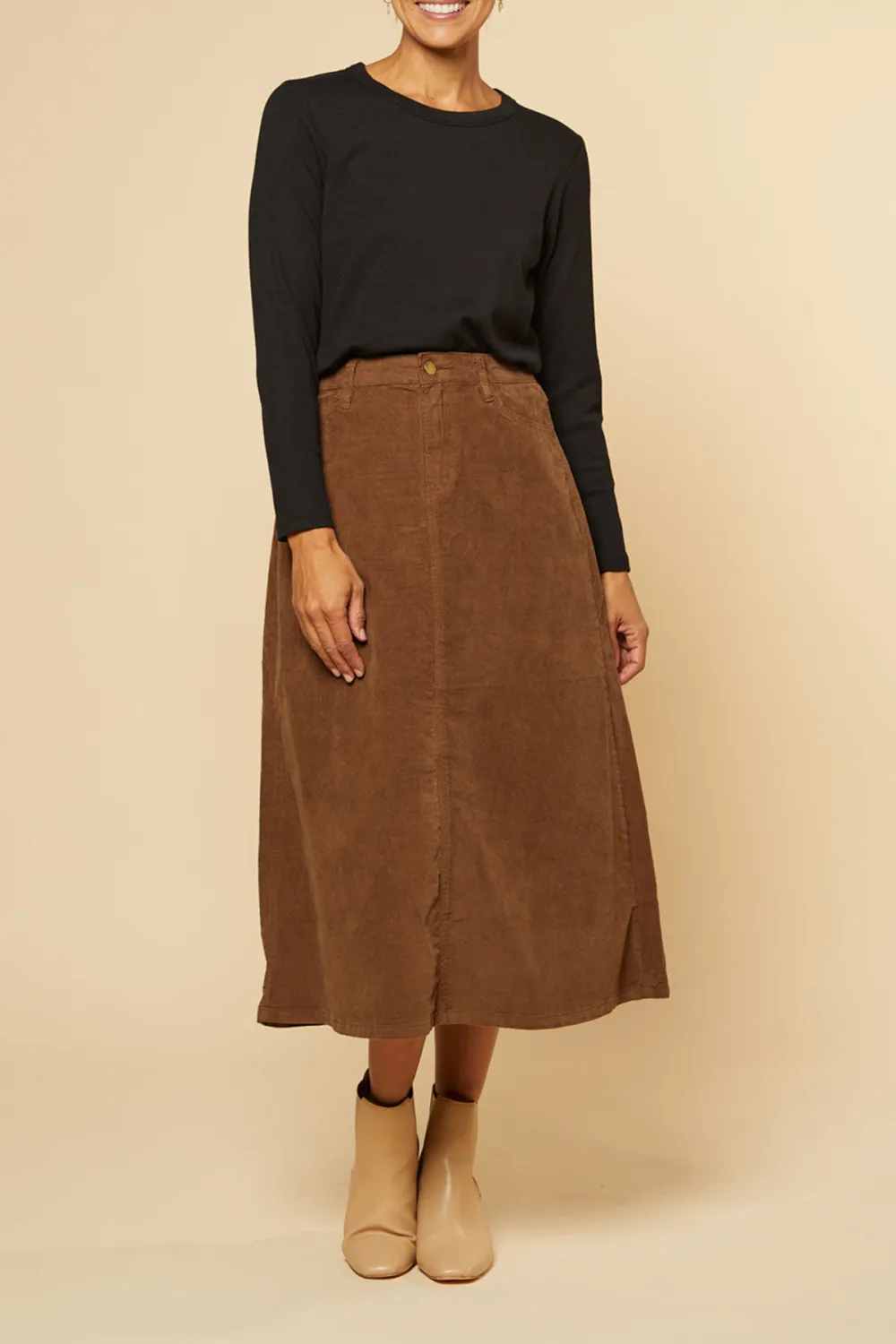 Adrift A-Line Brushed Cotton Skirt in Chocolate