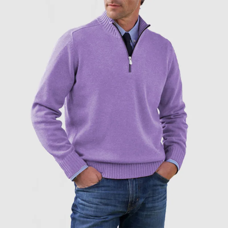 Men's Solid Color Stand Collar Zipper Basic Sweater