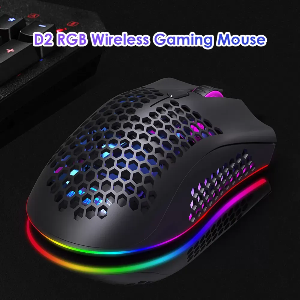 2.4GHz RGB Wireless Gaming Mouse Rechargeable Lightweight Hollow PC Mice,1600dpi three adjustable, suitable for laptops and pc