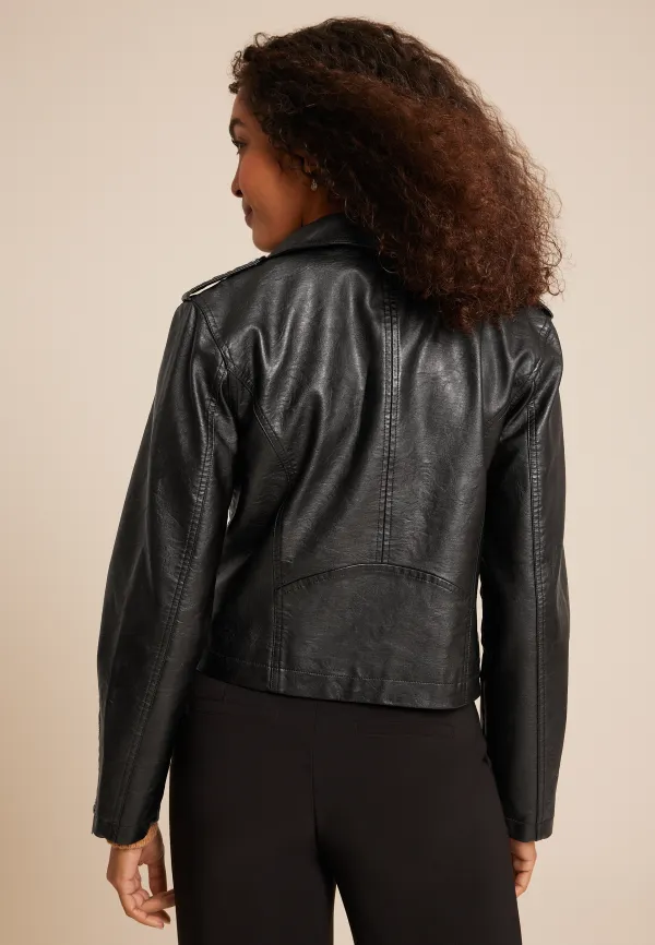 Black Faux Leather Moto Jacket