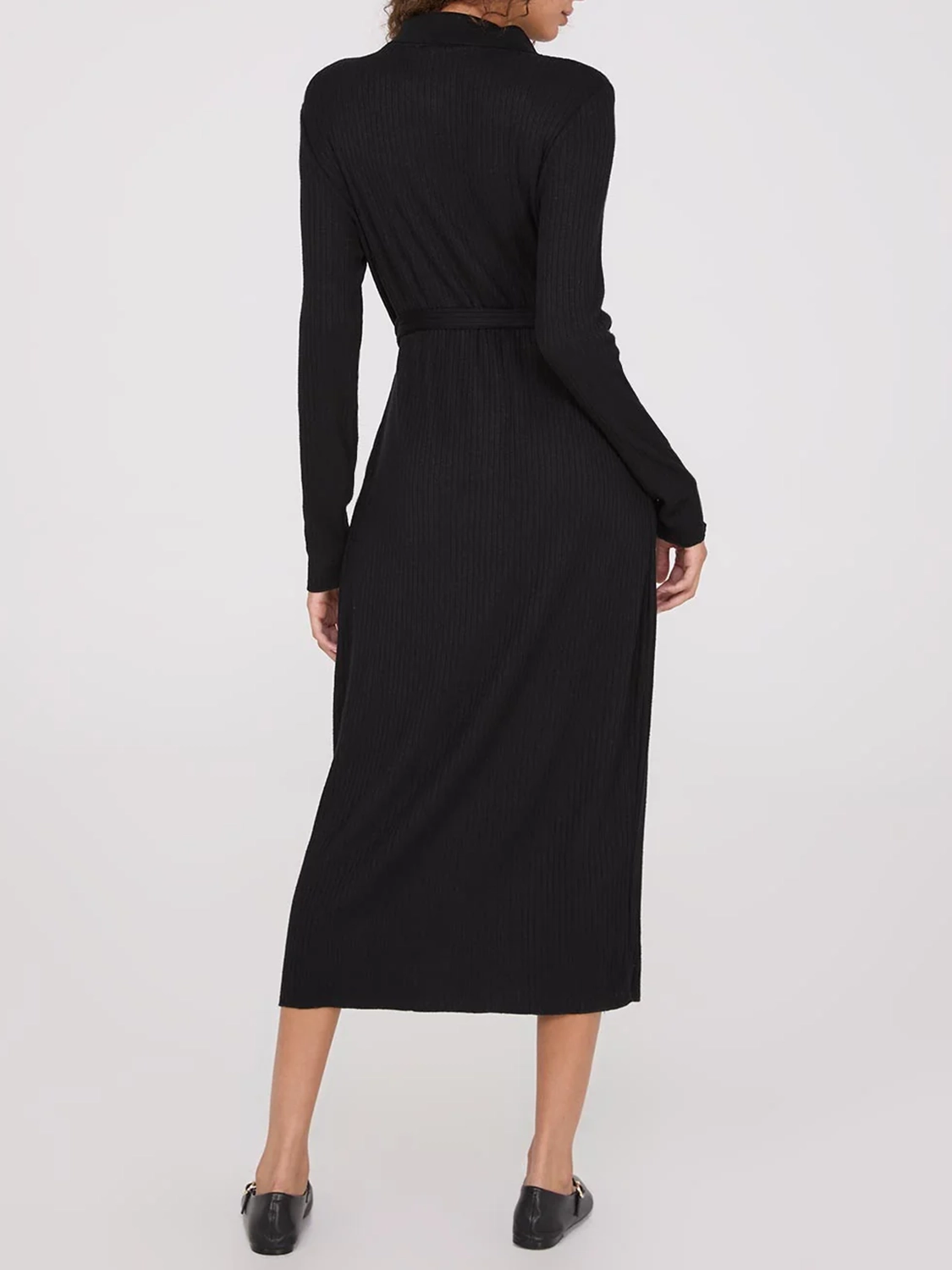 Ribbed Button-Front Midi Dress