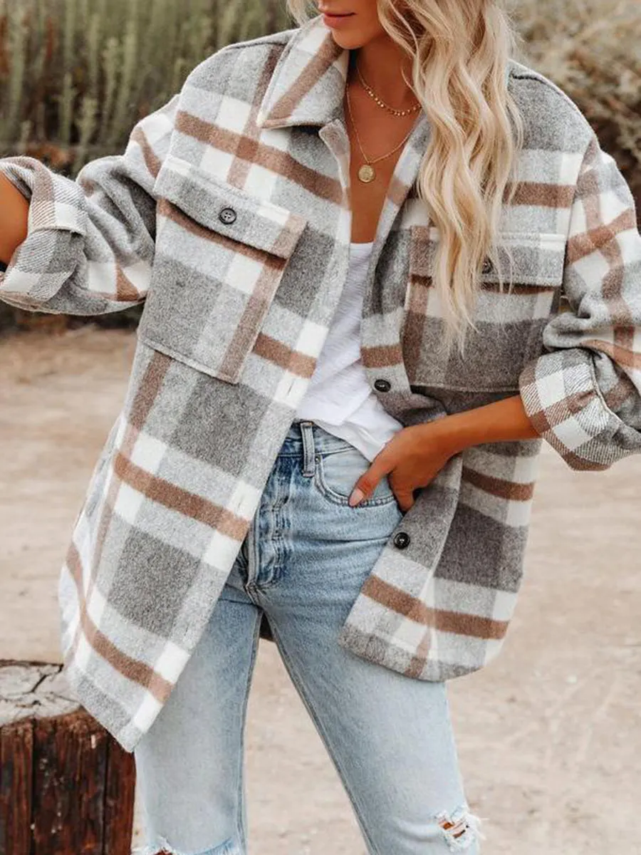 Women's Casual Elegant Plaid Jacket Coat