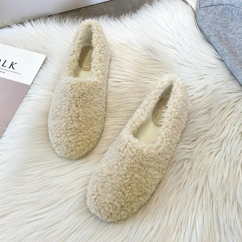 Furry Outer Wearing Flats Loafers Belt Buckle Decor Backless  Wild Fluffy Flat Mules Warm