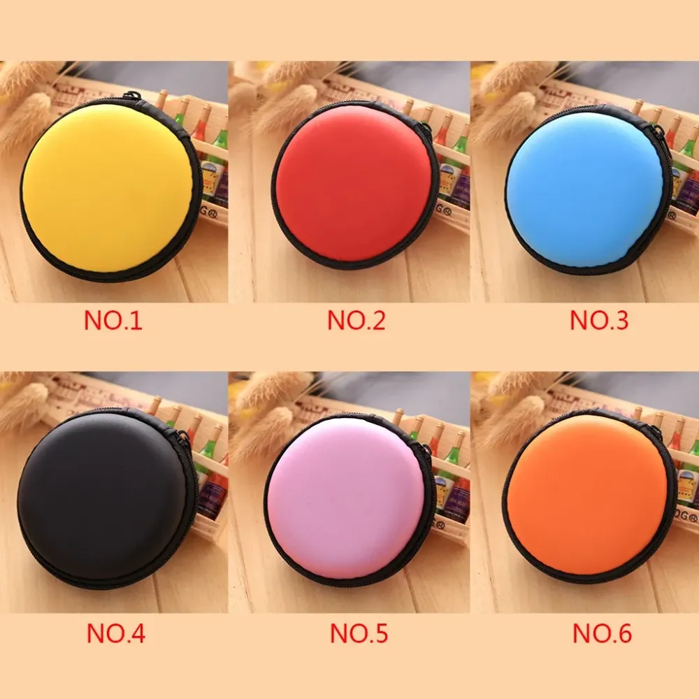 Portable Case for Headphones Case Mini Zippered Round Storage Hard Bag Headset Box for Earphone Case SD TF Cards