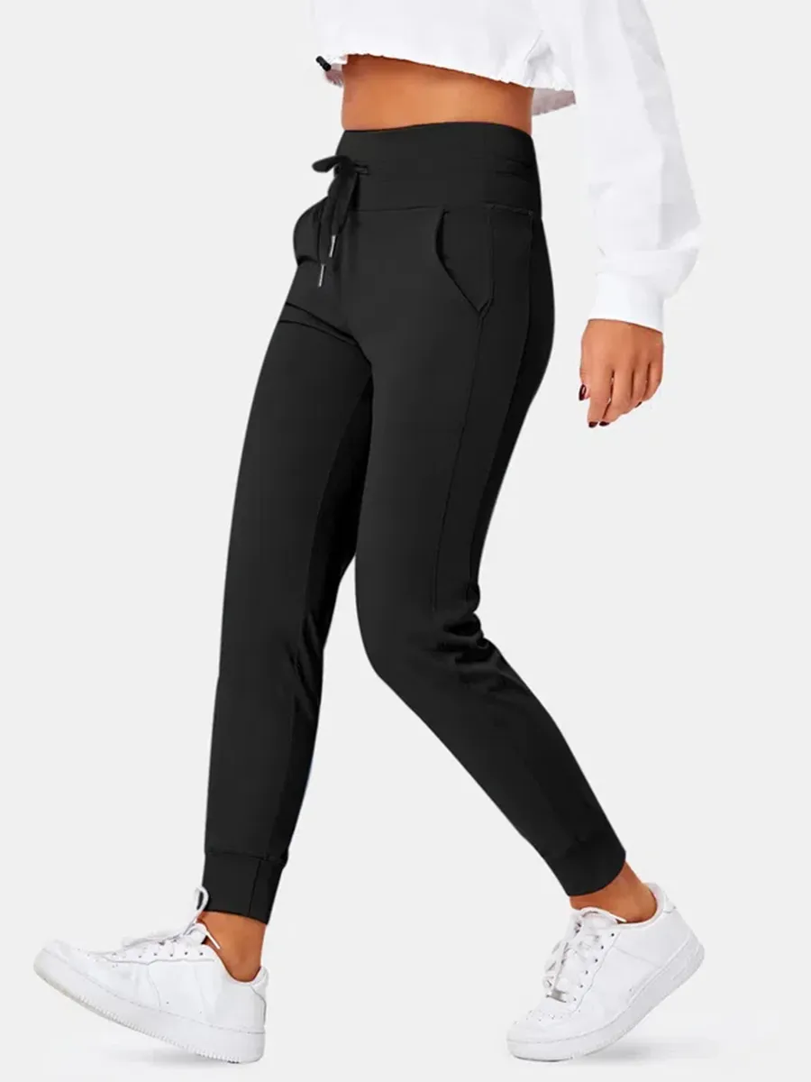 Softlyzero Airy High Waisted Drawstring Side Pocket Plain Full Length Joggers