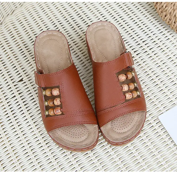 Cilool Wedge Heel Slip On Open Toe Mules Sandals