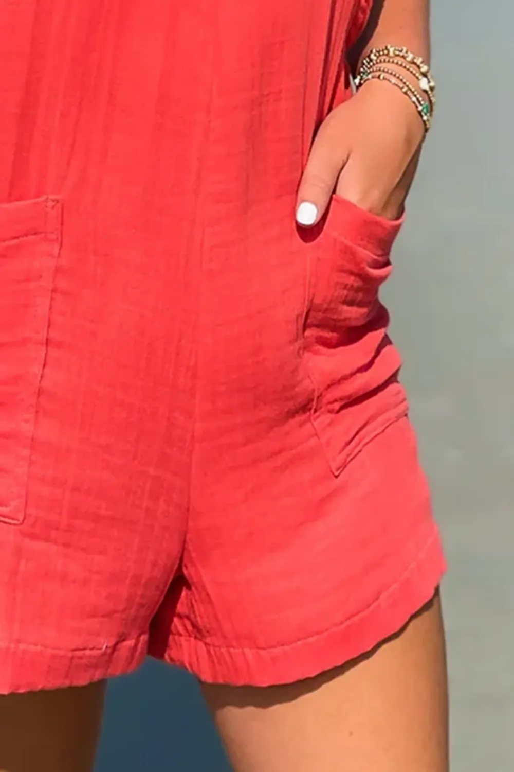 Red jumpsuit with pockets