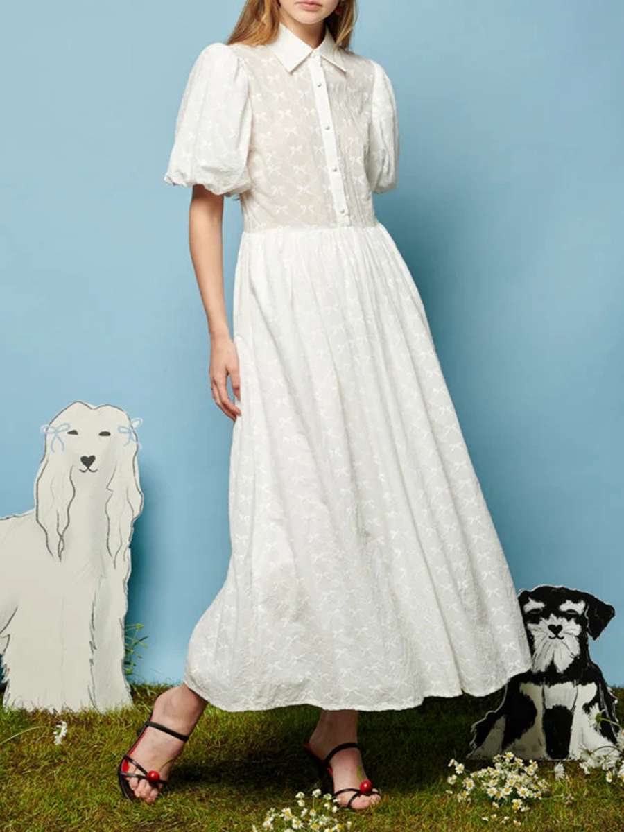 Poodle Bow Embroidered Midi Dress