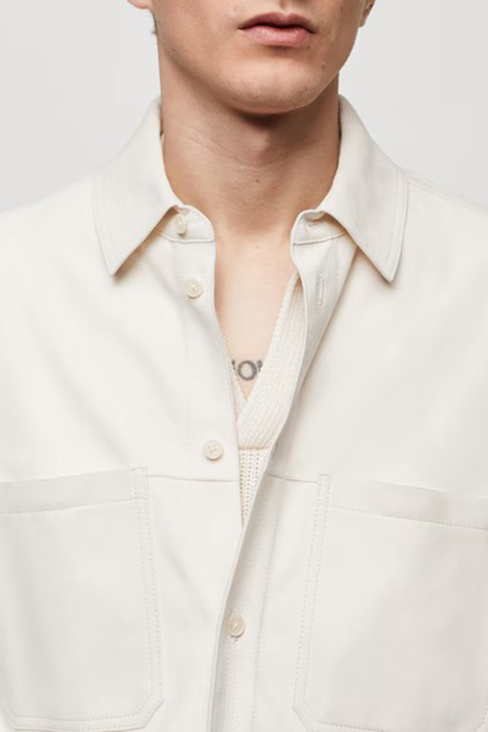 100% leather overshirt with pockets