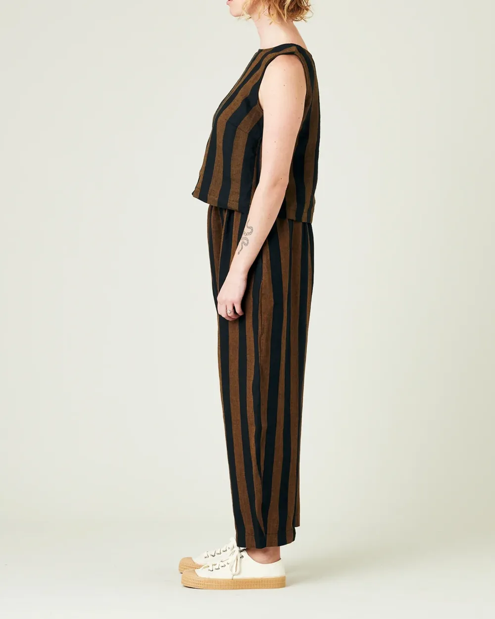 RUST AND BLACK STRIPE LINEN TROUSERS