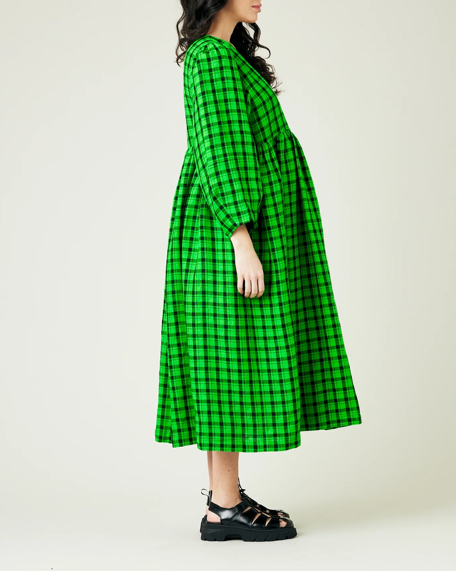 BLACK & GREEN CHECK LINEN DRESS