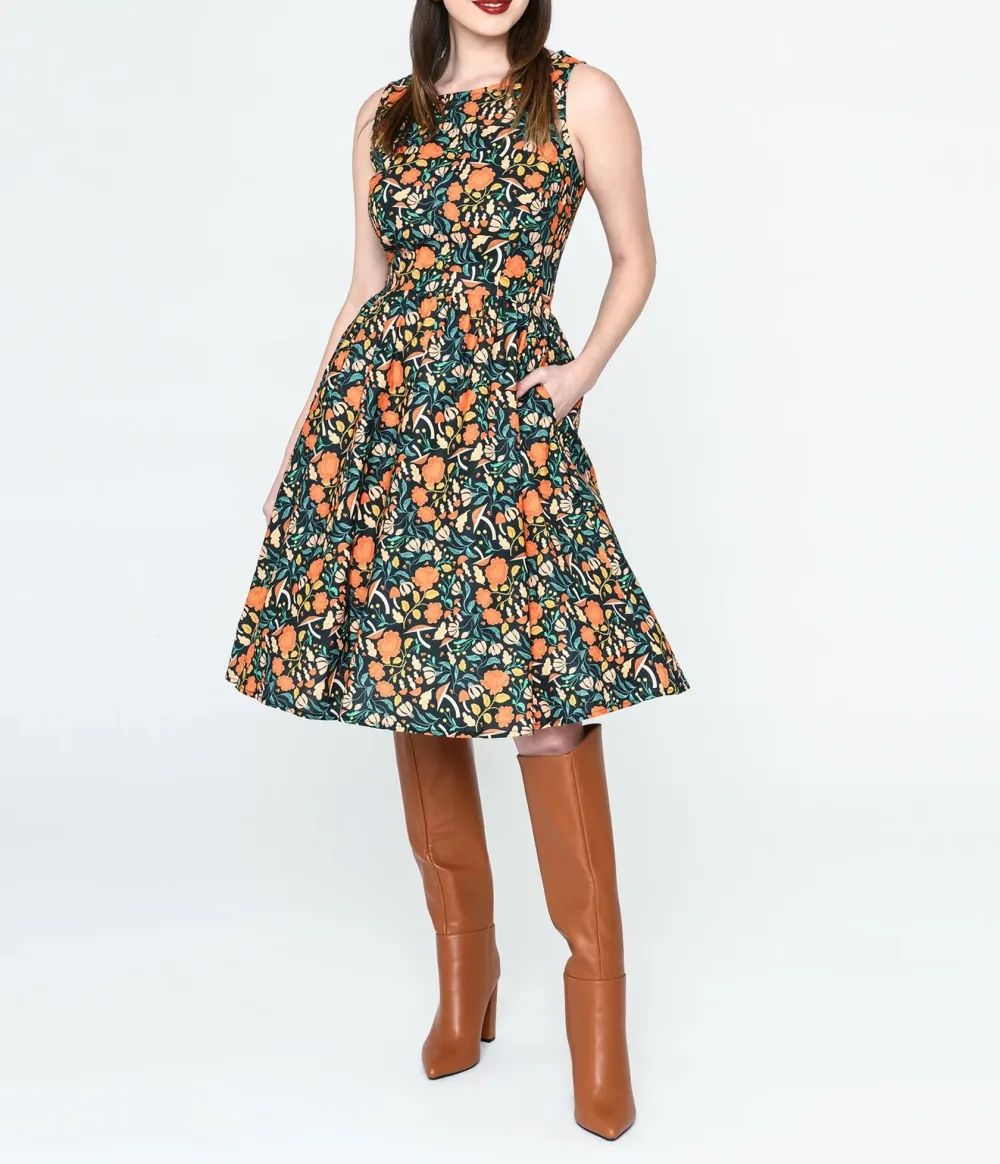 Retrolicious Black Flora Swing Dress