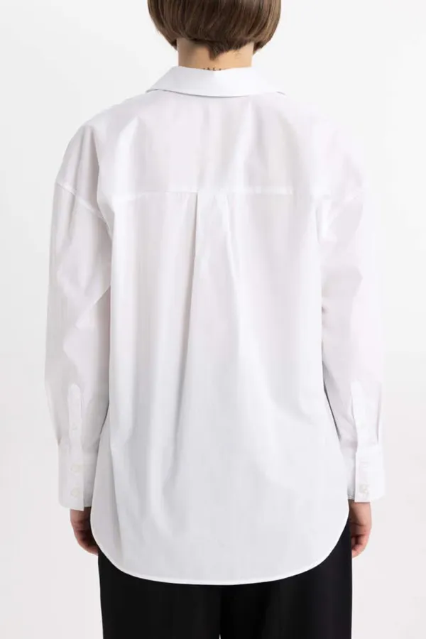 Oversize Fit Shirt Collar Poplin Long Sleeve Shirt