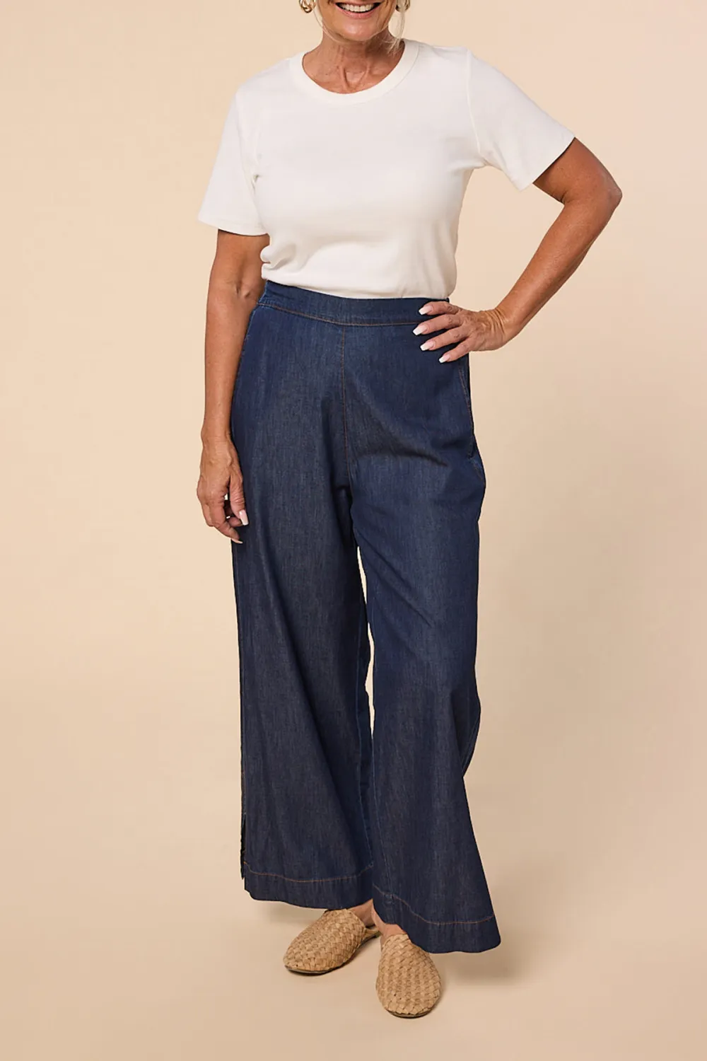 Camille Chambray Pant in Dark Wash