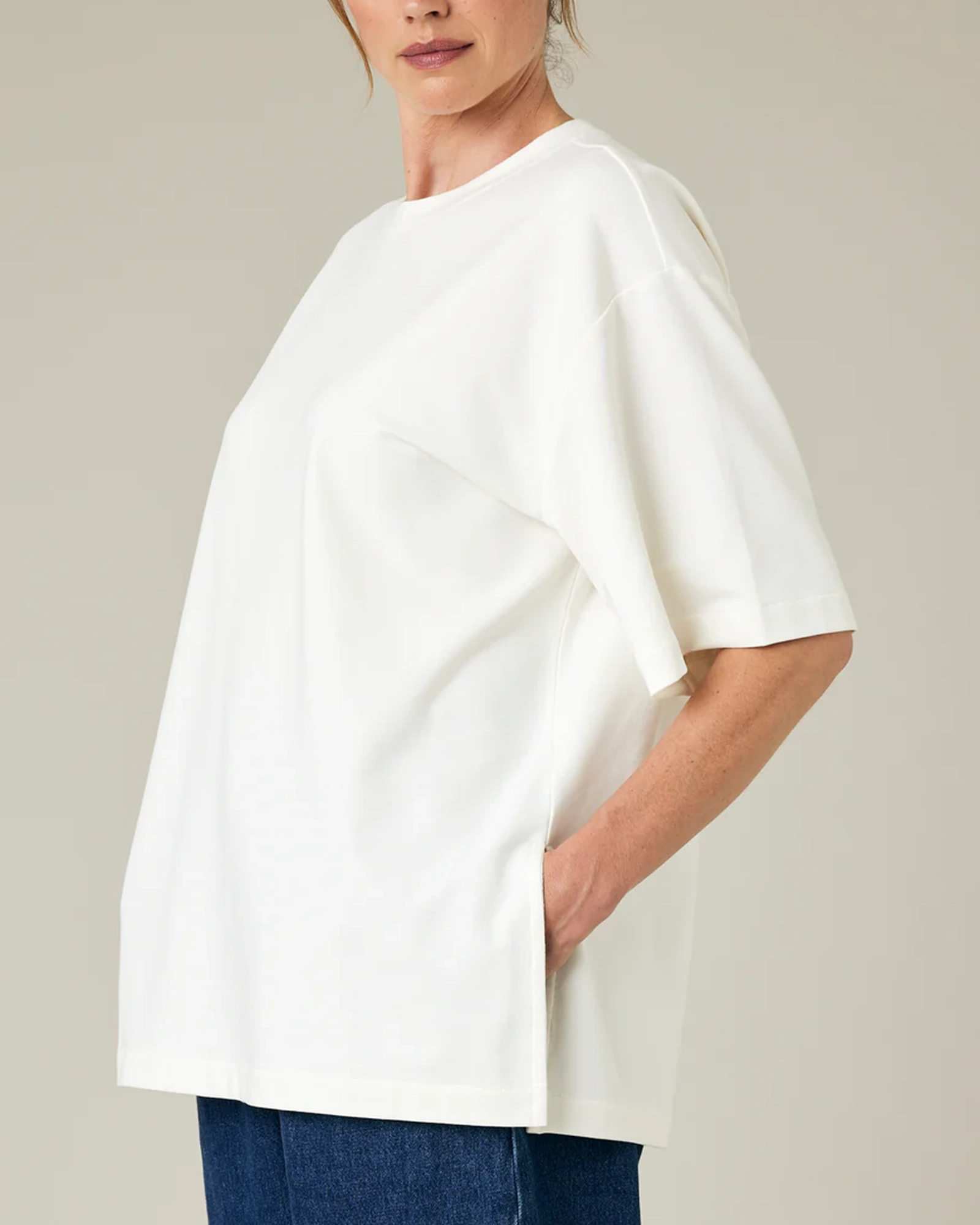 WHITE COTTON JERSEY SHORT DROP SLEEVE TOP