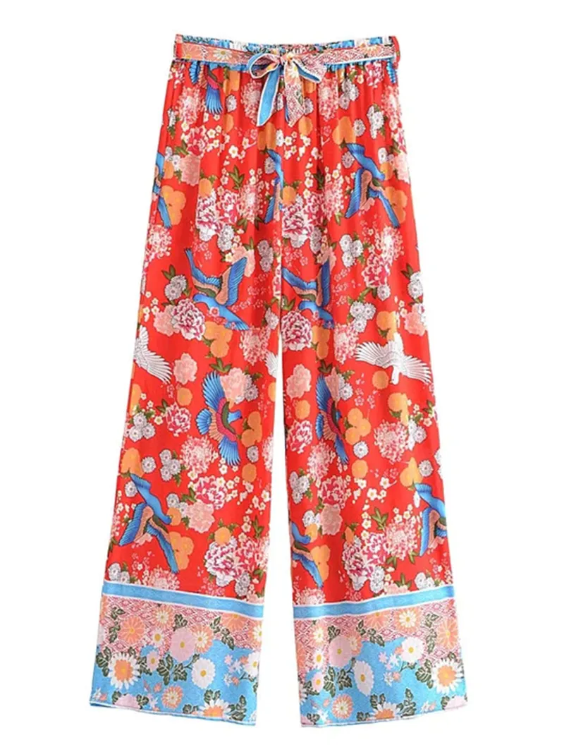 Fashion plant printed casual pants