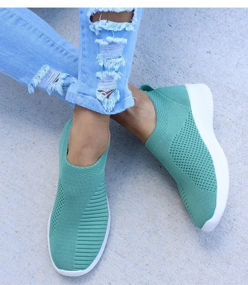 Women Shoes Knitting Sock Sneakers Slip On Flat Shoes