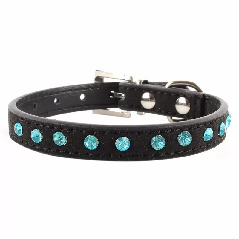 Small Pet Dog Velvet PU Leather Collar Puppy Cat Crystal Rhinestone Neck Strap