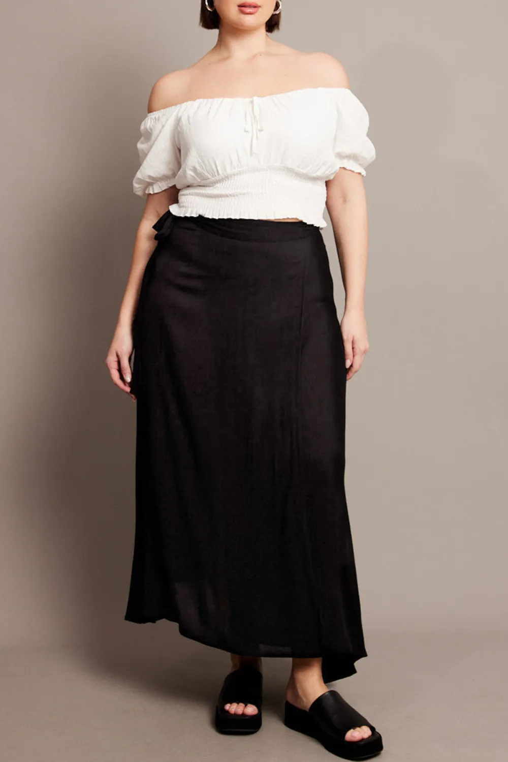 Black Crinkle Wrap Maxi Skirt