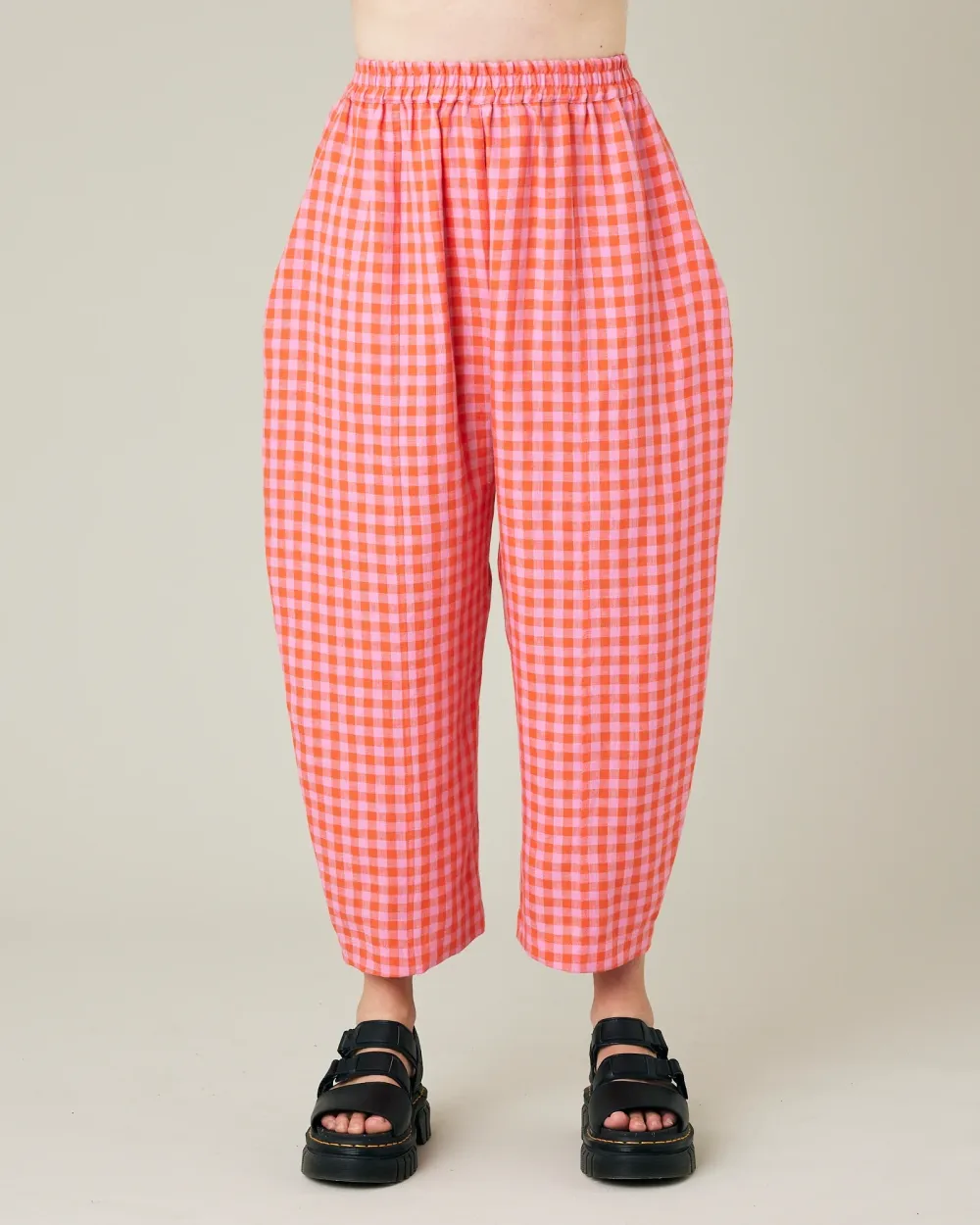 TOMATO & PINK CHECK LINEN TROUSERS