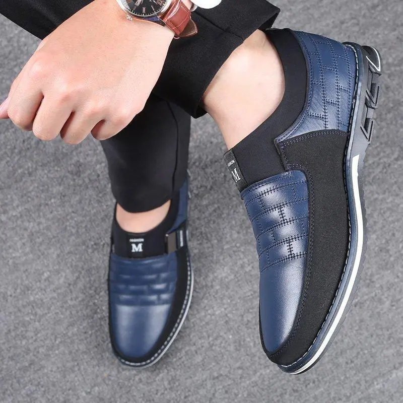 Men Genuine Leather Splicing Non Slip Metal Soft Sole Casual Shoes