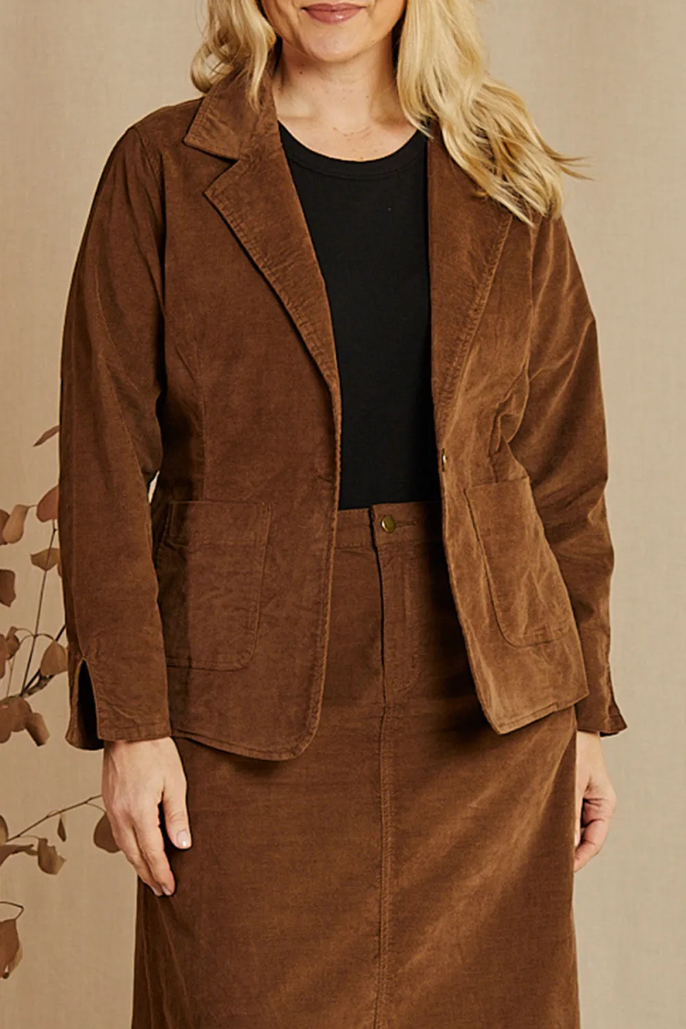 Adrift Relaxed Brushed Cotton Blazer In Chocolate