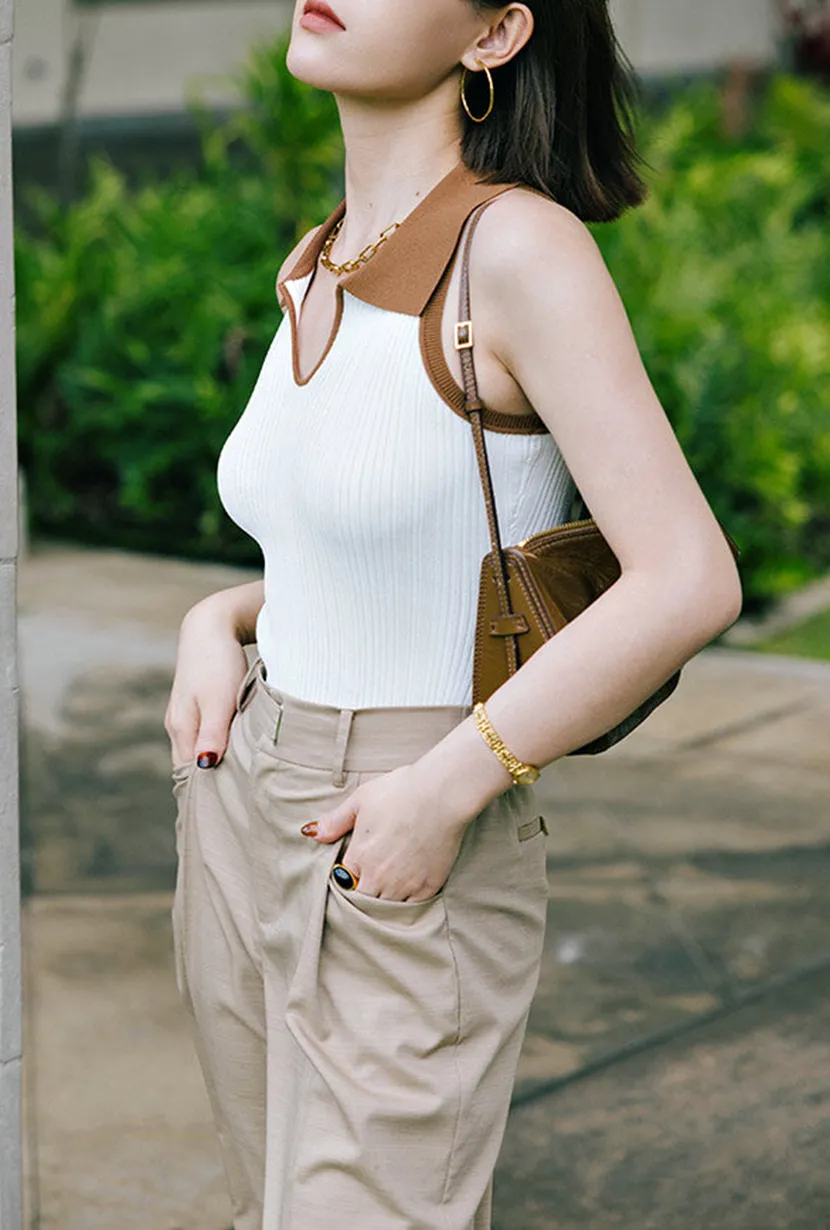 Jody Knit Top - Ivory & Camel