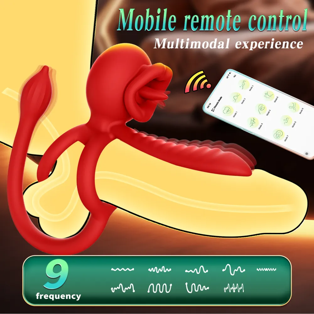 Cock Rings Clitoral Stimulator with Licking Mouth Pleasur with APP control