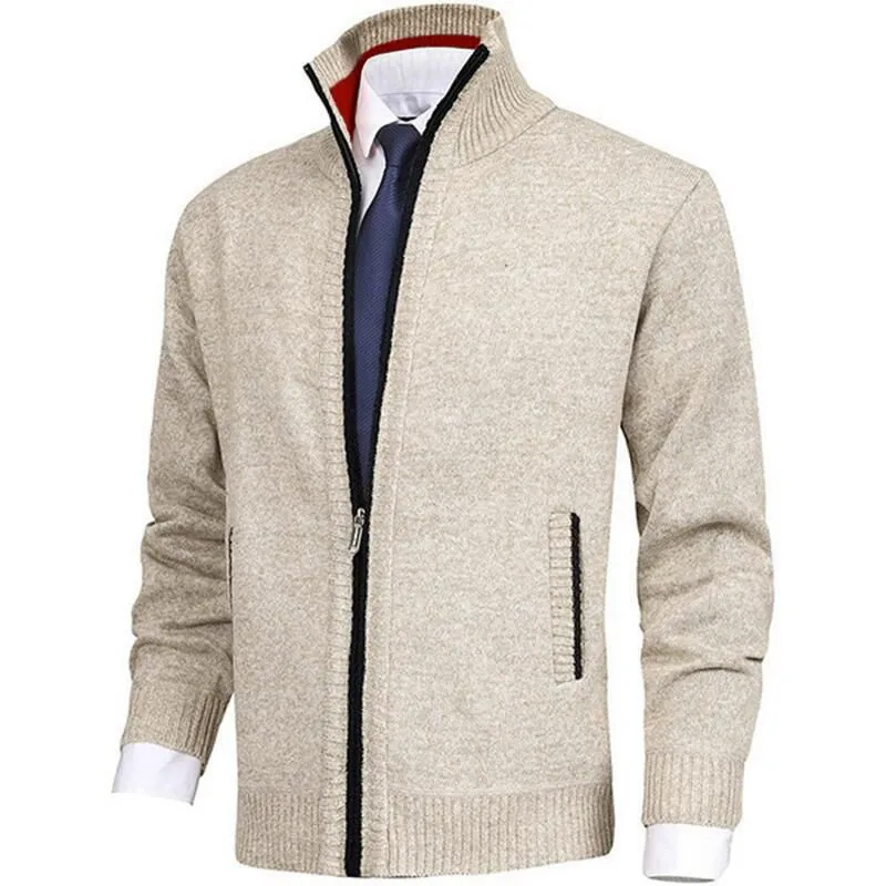 Men's Fashion Solid Color Stand Collar Cardigan Sweater Knit Jacket