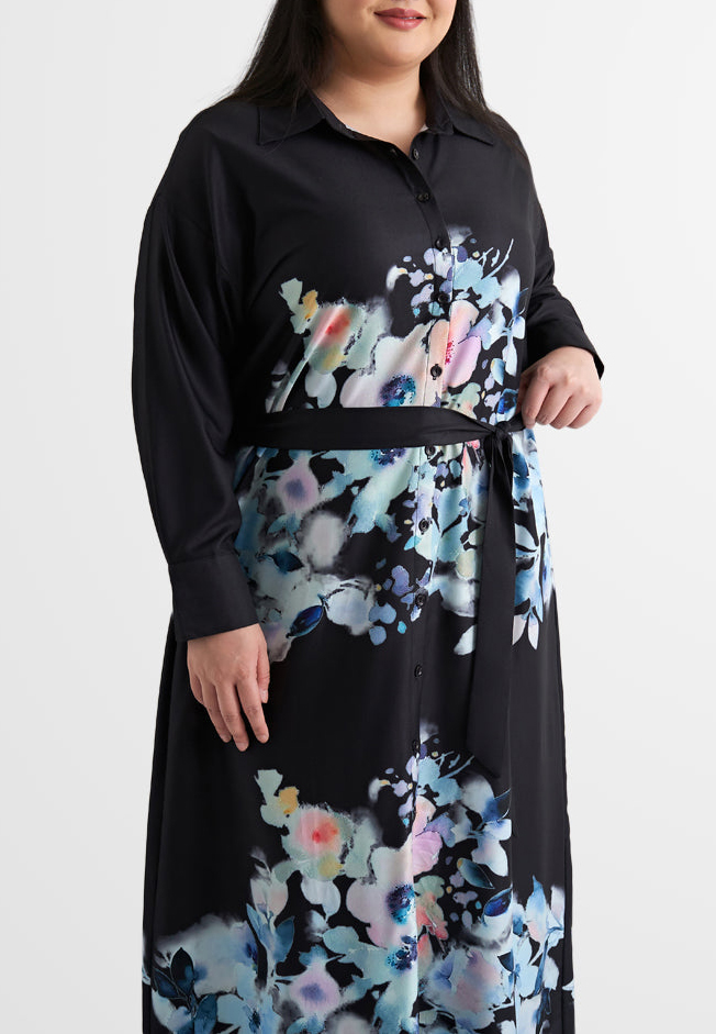 Floral Belted Long Shirt Dress