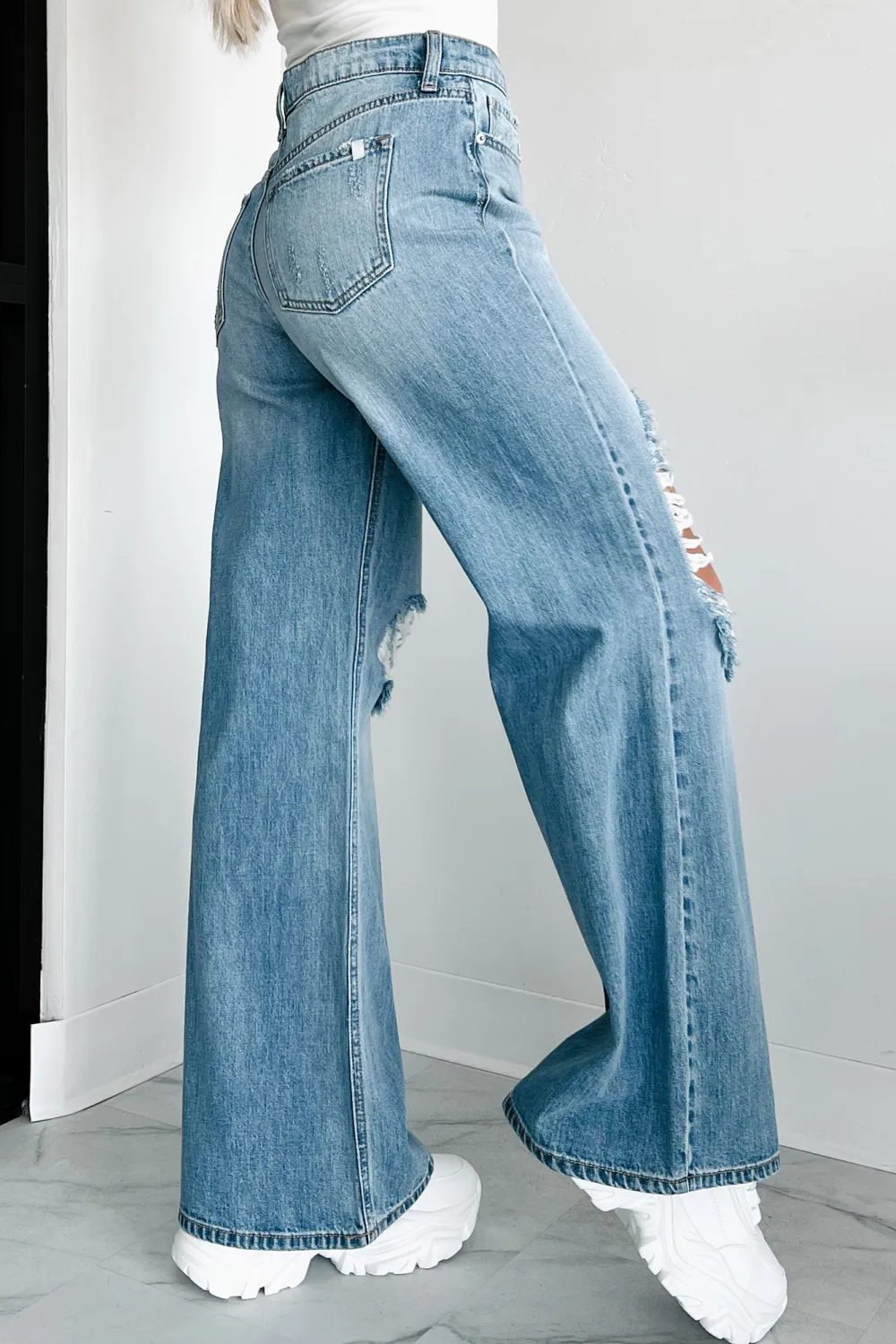 Kyra High Rise Distressed Wide Leg Sneak Peek Jeans