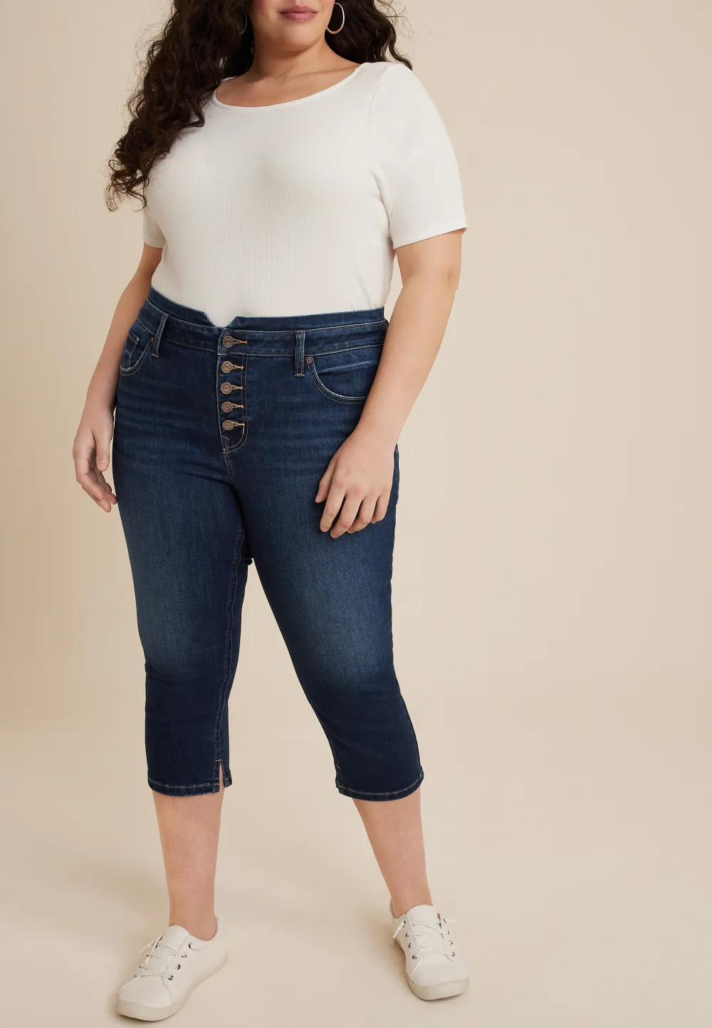 Plus Size m jeans by maurices™ Cool Comfort High Rise Stacked Waist Button Fly Cropped Jean