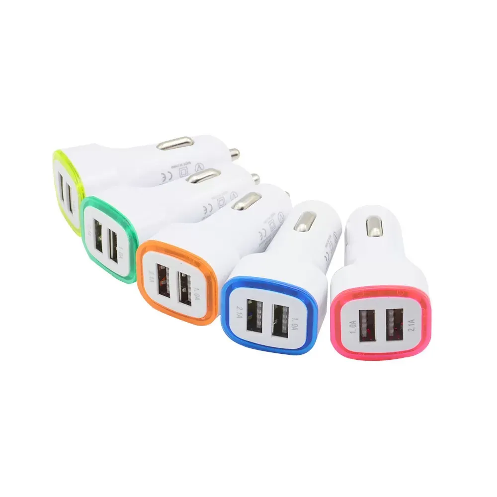 5V 2.1A LED USB Dual 2 Port Adapter Socket Car Charger For Iphone/Samsung/HTC Wholesale Mixed