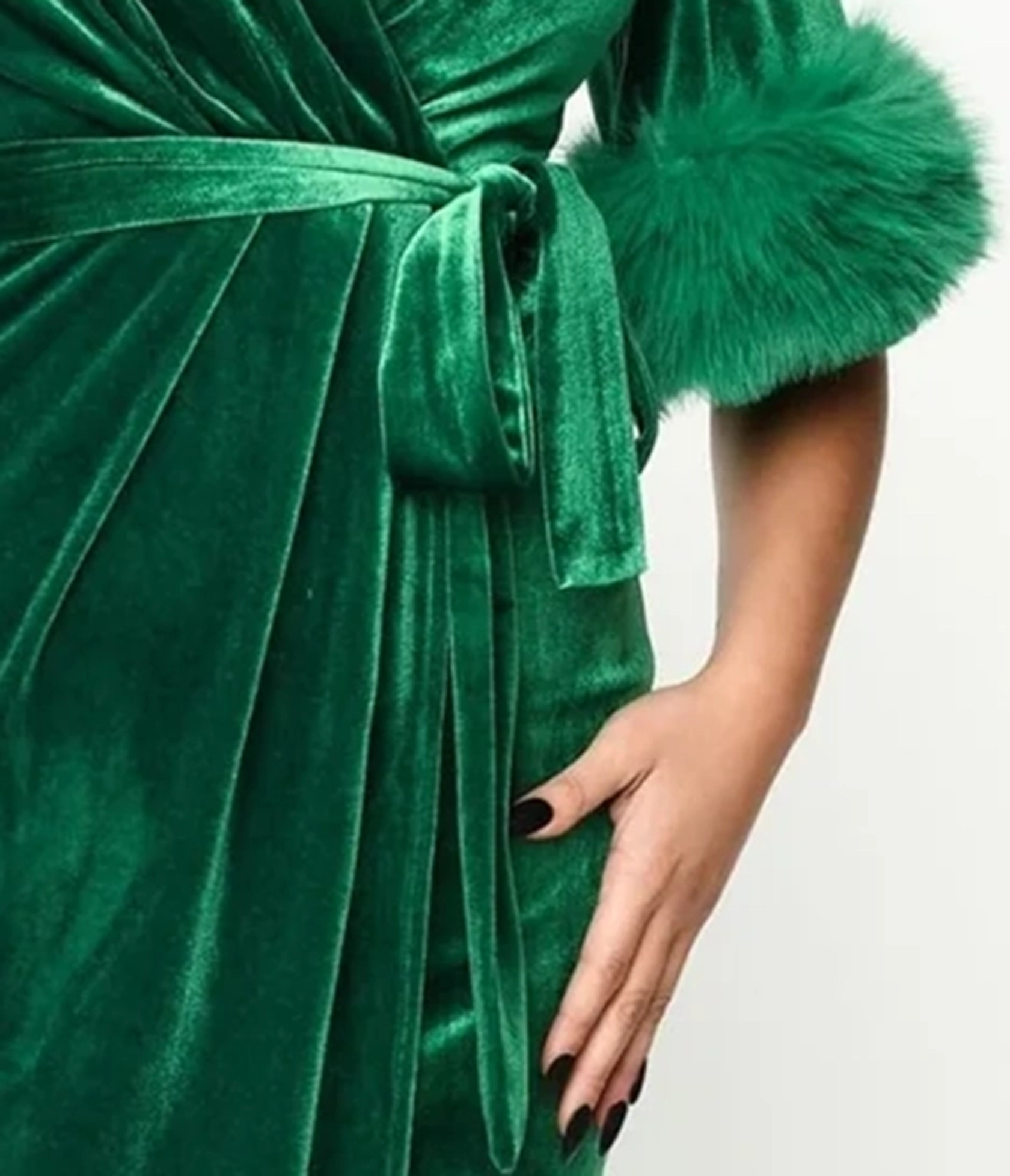 1940s Green Velvet Fifth Avenue Wrap Wiggle Dress