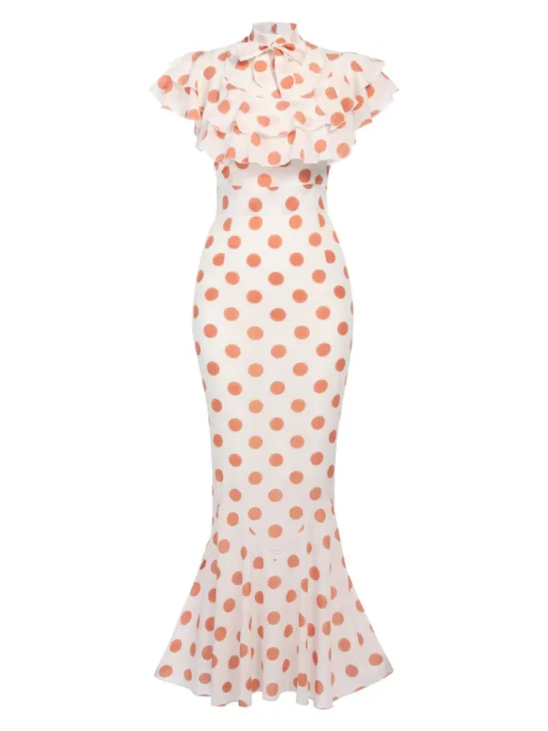 ORANGE 1930S POLKA DOT FISHTAIL DRESS