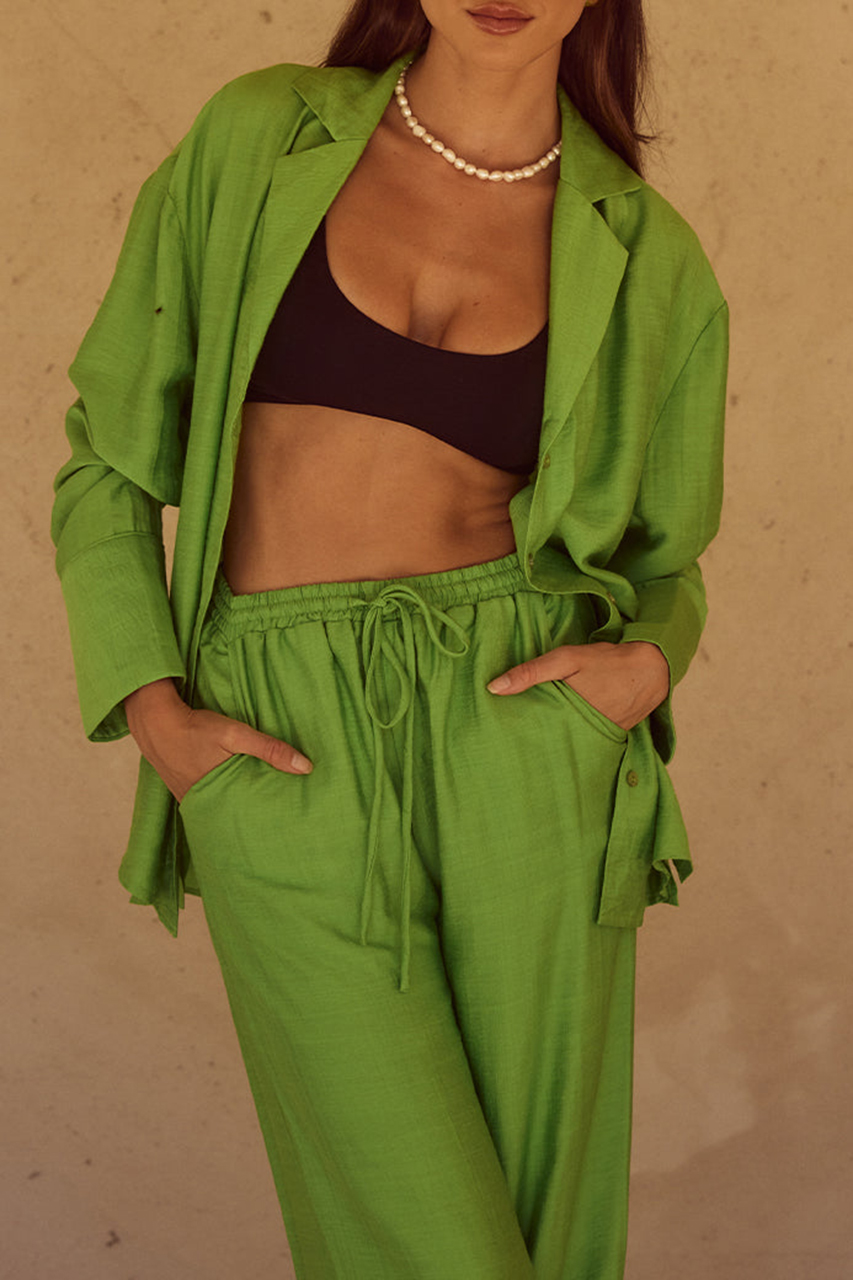 Green heavy drape pants