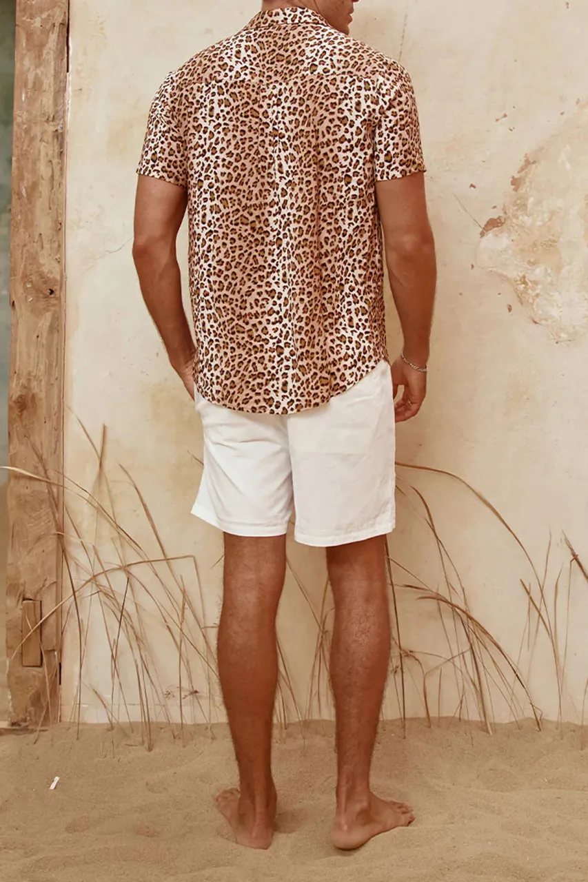 LEOPARD PRINT MEN'S SHORT SLEEVE SHIRT