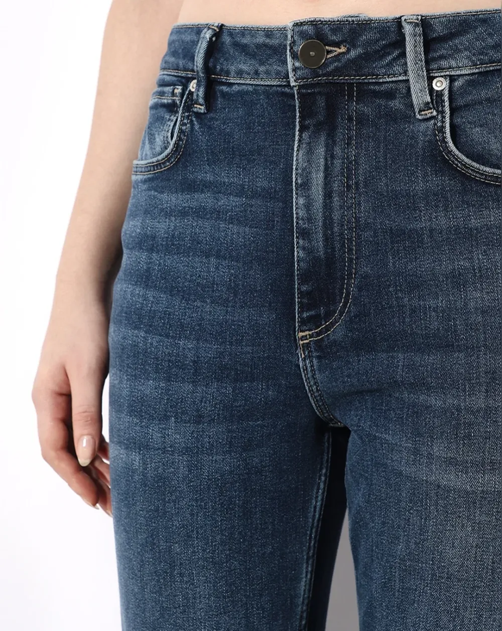 Blue High Rise Flared Cropped Jeans