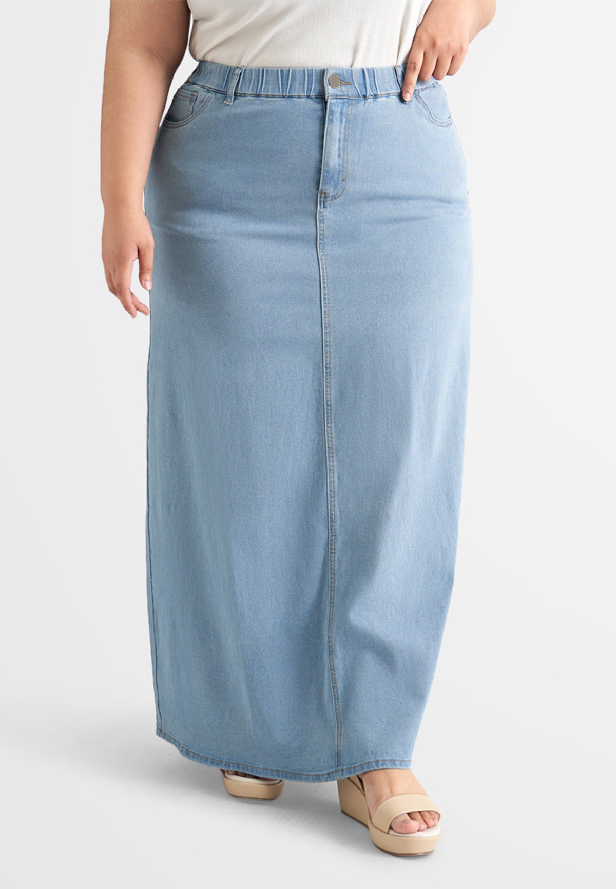 Denim Long A-Line Skirt