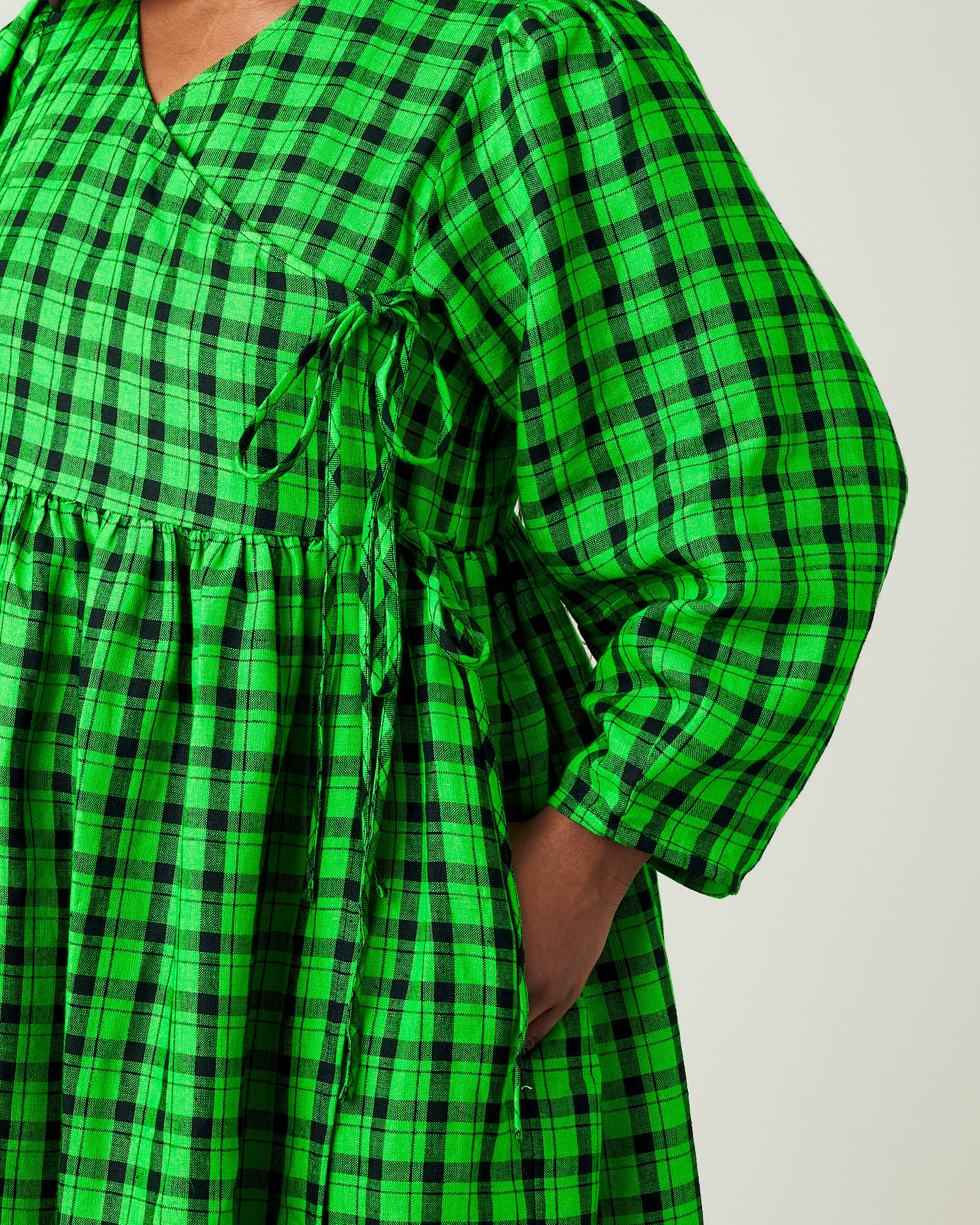 BLACK & GREEN CHECK LINEN DRESS