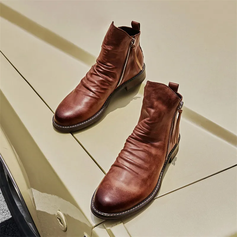 Italian Hand-Embossed Genuine Leather Chelsea Boots