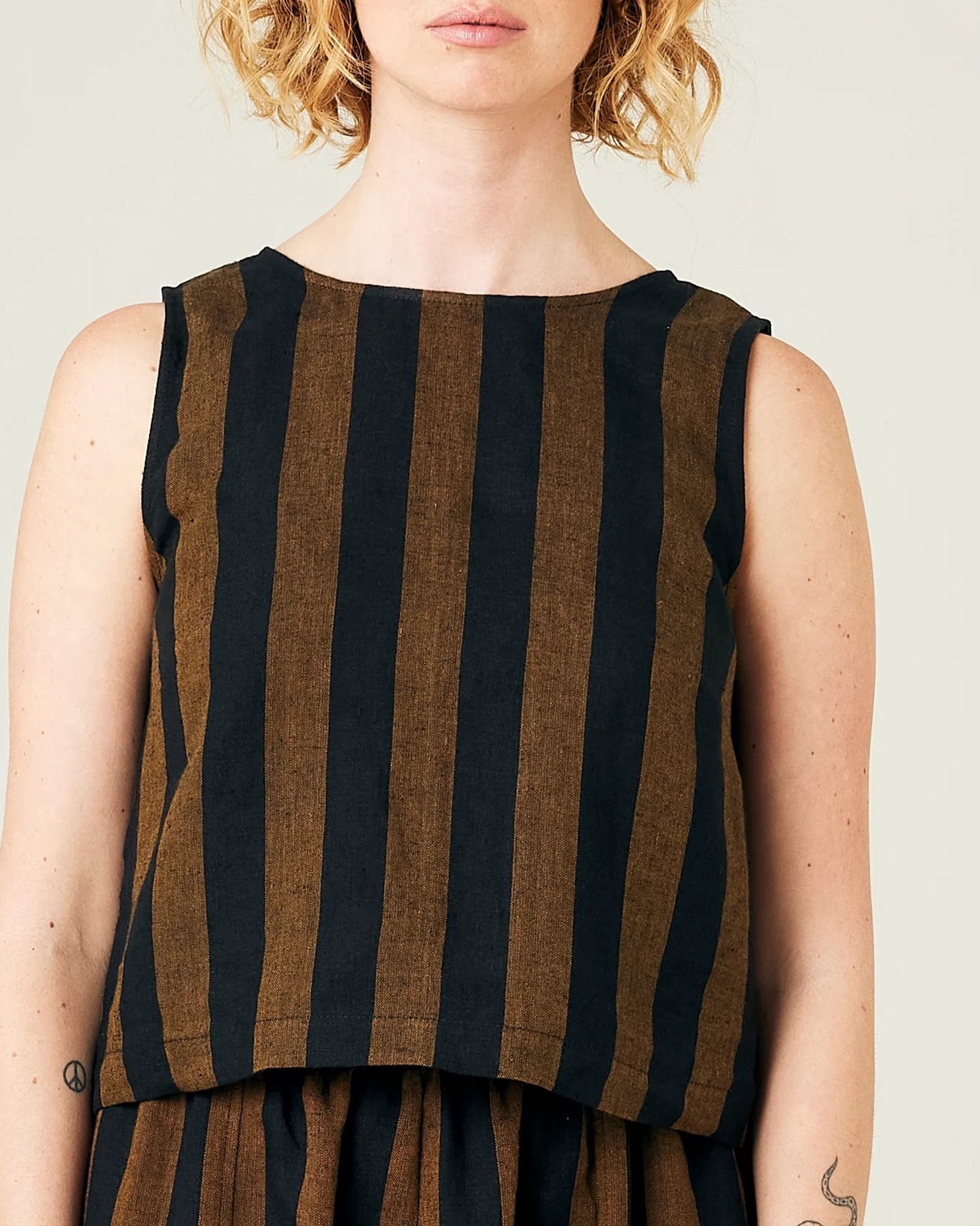 RUST & BLACK STRIPE LINEN TOP