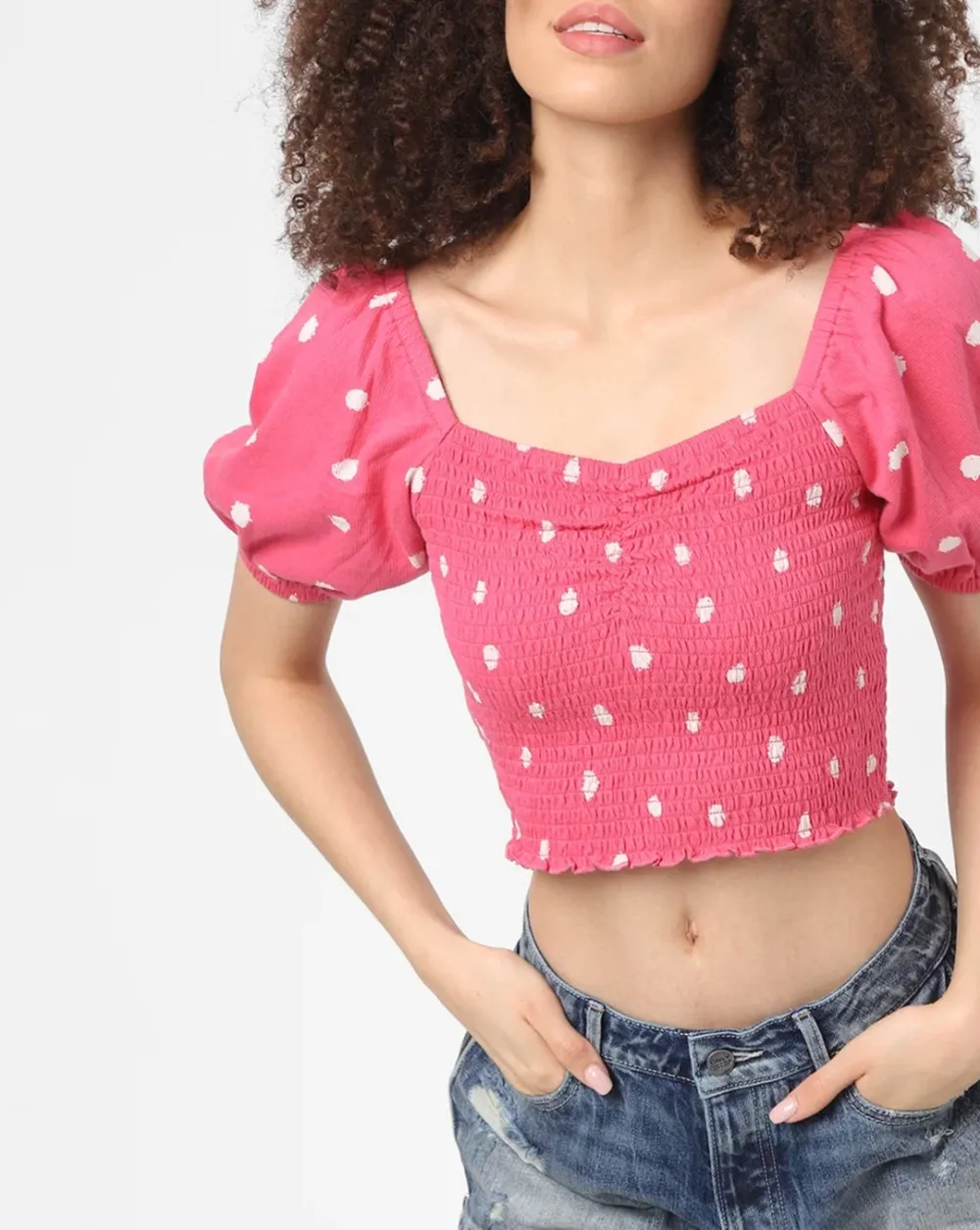 Pink Printed Crop Top