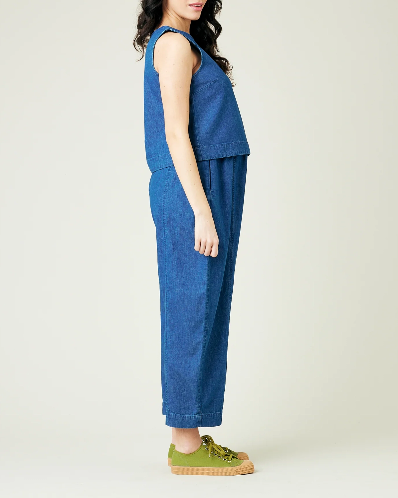 MID WASH DENIM CHAMBRAY TROUSERS