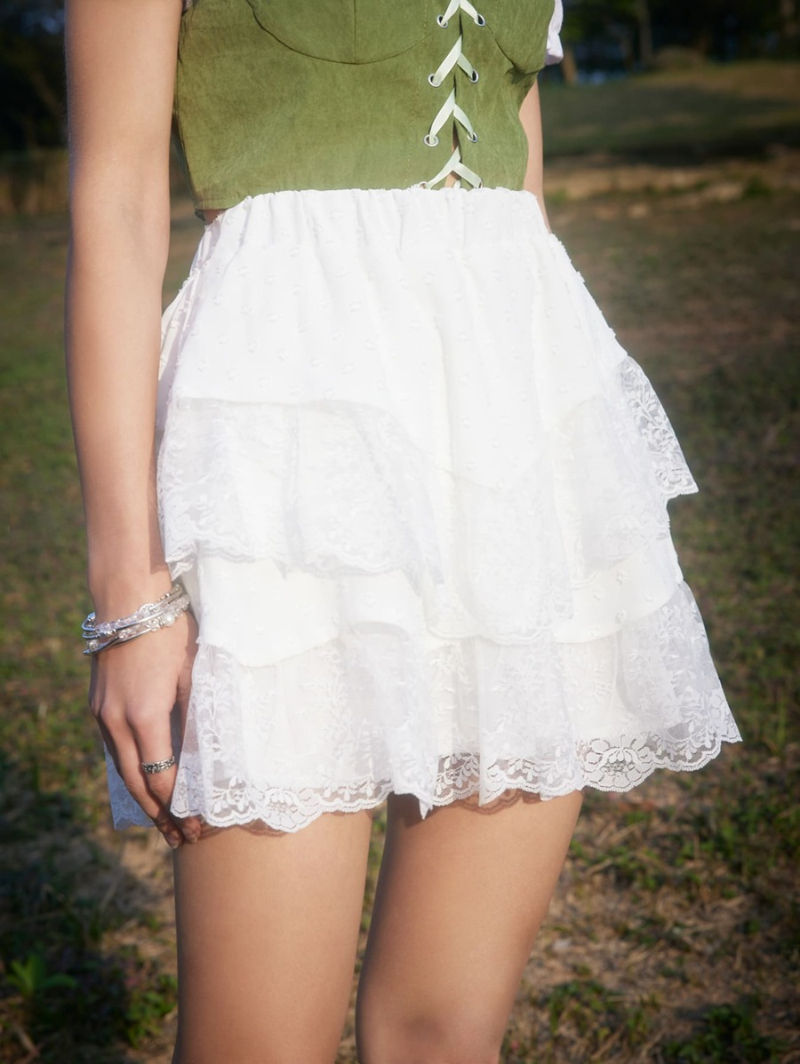 Fairycore Contrast Lace Tiered Layer Skirt