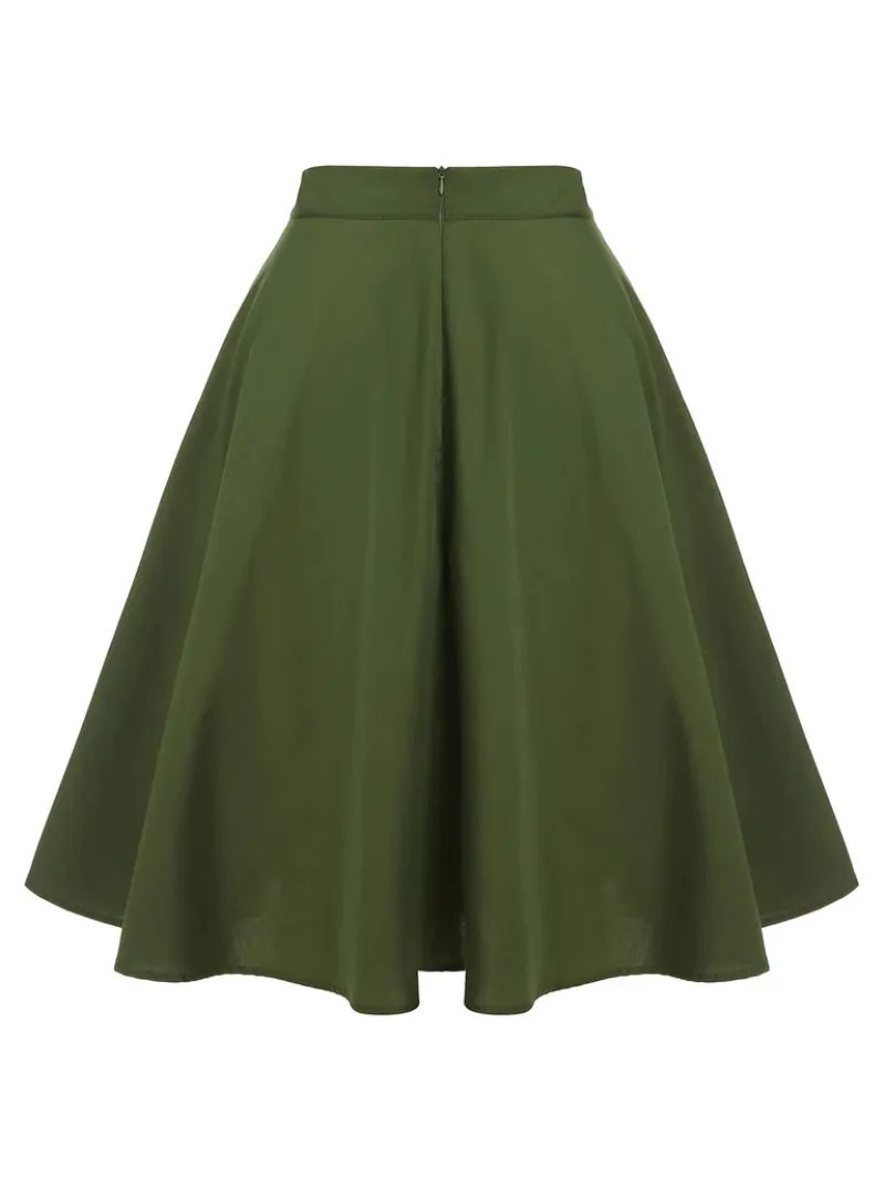 ARMY GREEN 1950S POCKET BUTTONED SKIRT