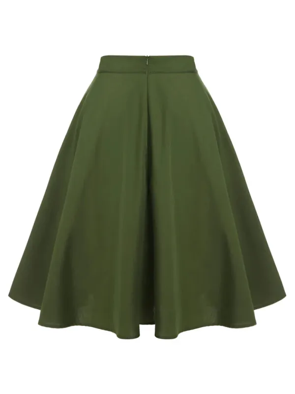 ARMY GREEN 1950S POCKET BUTTONED SKIRT