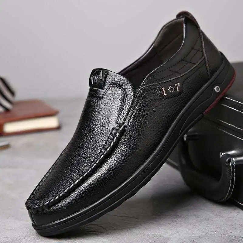 Mens Leather Soft Insole Casual Business Slip On Loafers