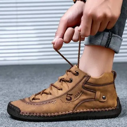 Men Hand Stitching Vintage Casual Comfy Leather Shoes - 6405